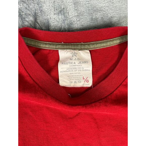 VINTAGE Nautica Jeans‎ Co Red Long Sleeve Army Patch Embroidered Y2K Mens Large - Picture 3 of 8